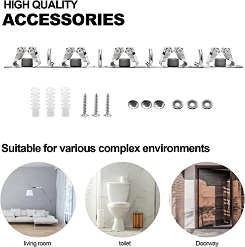 Bosszi Mop And Broom Holder, 4 Positions 5 Hooks Heavy Duty Mop Hanger Wall Mounted Stainless Steel Organizer For Home Laundry Bathroom, Garage Storage Systems Utility Tools Rack #TOP2