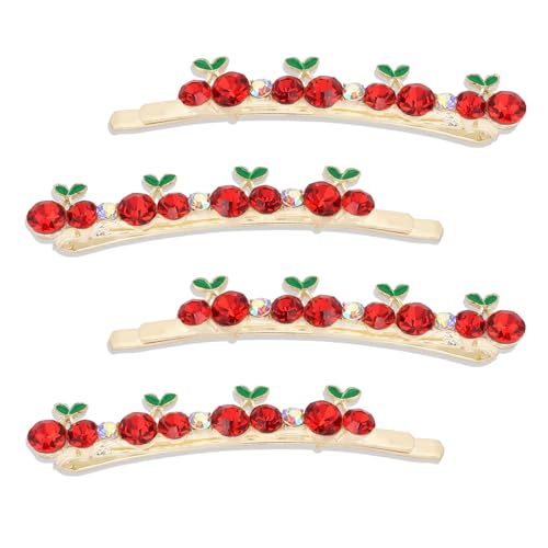Pinzas de cabello cereza con rhinestones, pack 4 miniatura 1