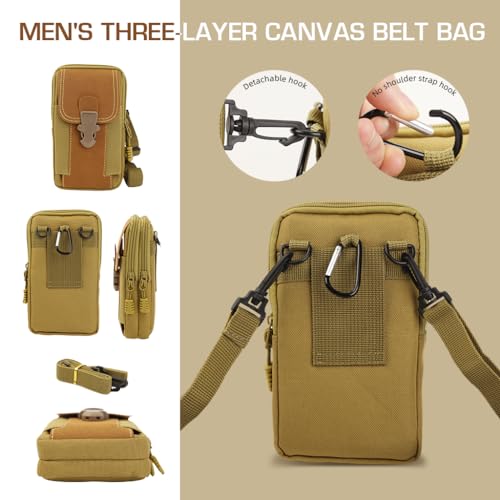 Image of GUSTAVE 6.5'' Belt Pouch for Men Cell Phone Pouch Waterproof Canvas Accessories Pouch for Belt Triple Layer Phone Holster Easy Access Fanny Pack for Hiking, Fishing, Working, Camping, Running