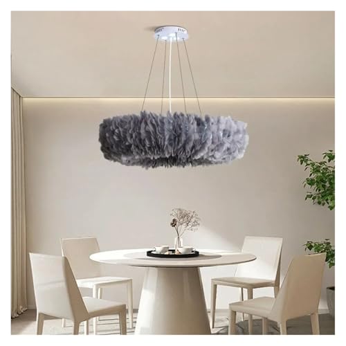 Lustre suspendu moderne plume blanche eclairage LED chaleureux - 6