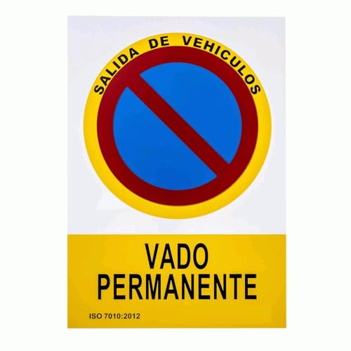 Señal Vado Permanente, Cartel informativo Vado, Placa Vado pared, Señal Vado Garaje, Certificado ISO 7010:2012, Grosor de 0,5 mm , Tamaño 30 cm Alto x 20 cm Ancho, Plástico