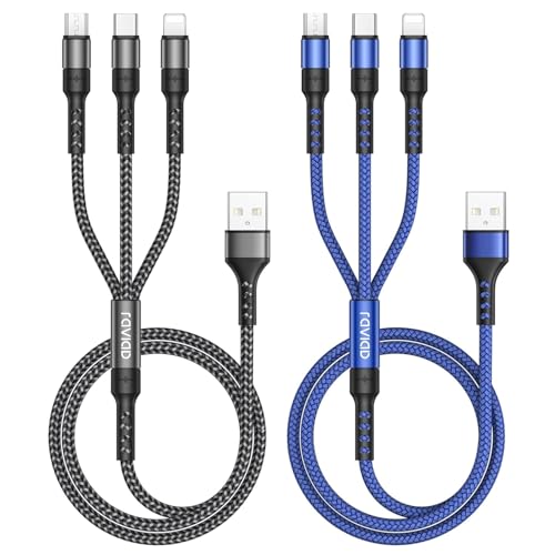 RAVIAD Multi Ladekabel 3 in 1 Kurz, [2Stück 50CM] Universal Ladekabel Mehrfach Anschlüsse Nylon Multi USB Kabel mit Micro USB Typ C Lightning für iPhone 16 15 14 Pro, Galaxy S25 S24 S23, Huawei, PS5