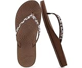 KuaiLu Women's Rhinestone Flip Flops with Comfort Arch Support Yoga Mat Cushion Sandals Fashion Summer Beach Travel Orthotic Walking Thong Sandles Slip on Plantar Fasciitis Indoor Outdoor Shoes