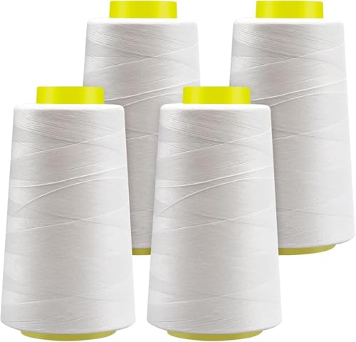 Serger Thread - 4 Cones x 3000 Yards (12 000 Yards Total) | 40S/2 Polyester All-Purpose Thread for Sergers Overlock Machines Quilting & Handcrafts (4 White)