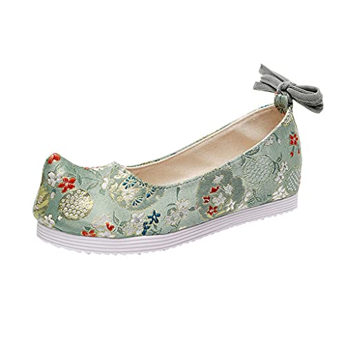 Women Shoes Flat Shallow Embroider Lace Up Costume Fashion Outdoor Breathable Round Toe Casual (Color : D, Size : 6 Code) (A 6 Code)