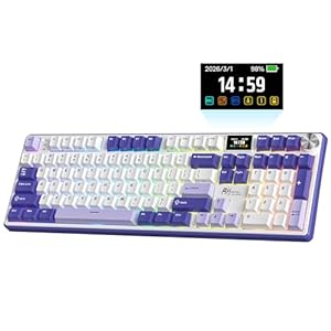 RK ROYAL KLUDGE S104 kabellose mechanische Gaming Tastatur mit Display&Drehregler, Tri-Mode, 101Tasten, Full Size&Top-Mount-RGB, BT/2, 4GHz/USB-C, 8000mAh-Akku, Web-Treiber, Hot-Swap, US QWERTY