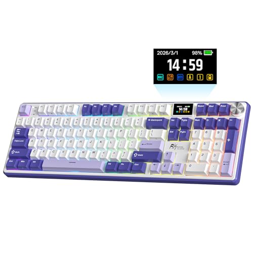 RK ROYAL KLUDGE S104 Wireless Mechanical Keyboard w/Screen & Knob, Tri-Mode 101 Keys Full Size Top Mount RGB Gaming Keyboard BT/2.4G/USB-C, 8000mAh Battery, Web Driver, Hot Swap Custom Linea