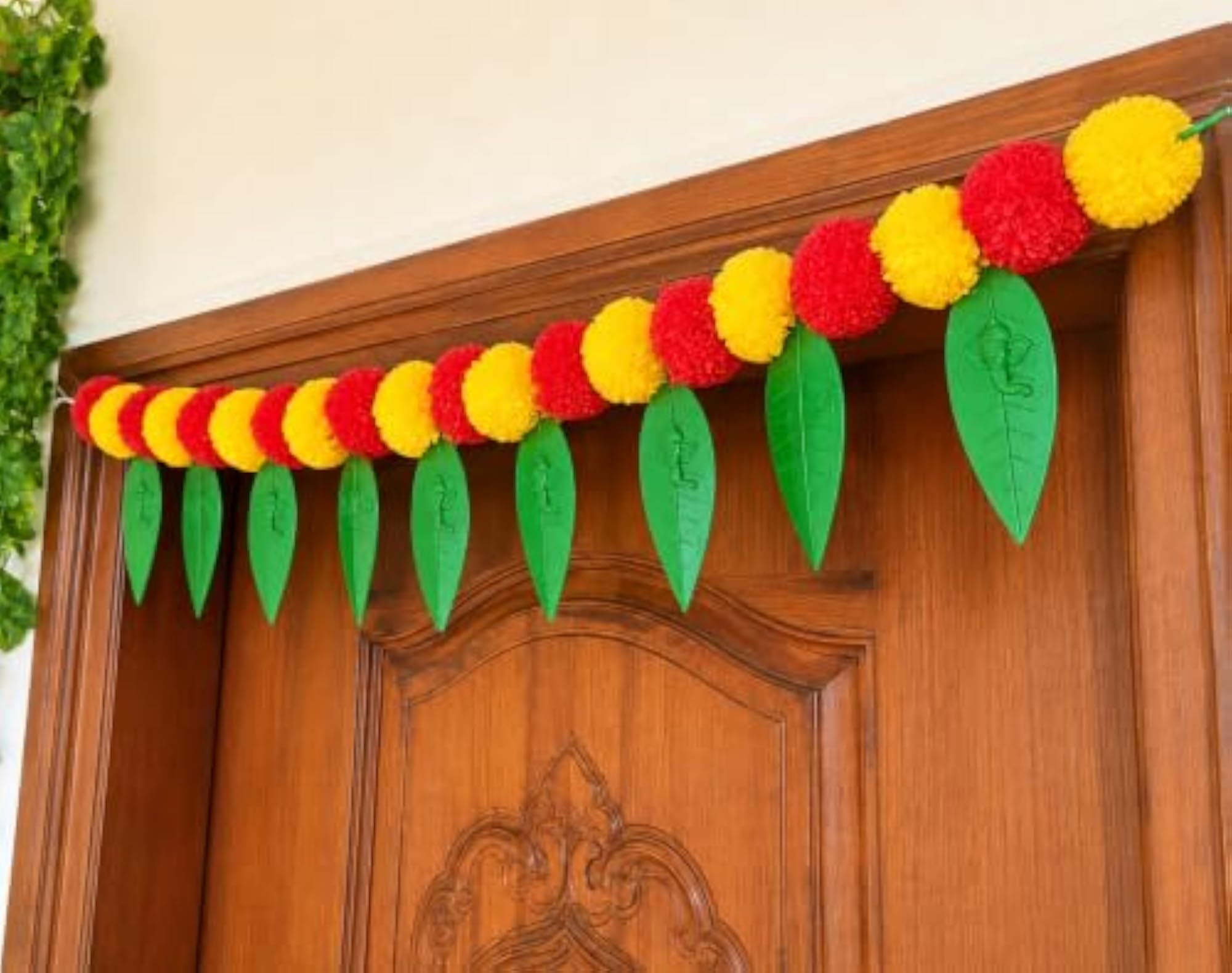 Mango Leaves Bandarwal with Ganesh & Swastik Design for Door
