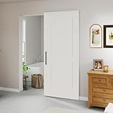 BarnSmith 36'x84' Concealed Sliding Barn Door with Soft Close Hardware Kits, White Primed Solid Core Hidden Door for Opening 32'-34'x80', 2 Flat Panel with 2 Steps, Matte Black Handles Included