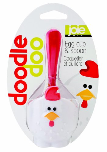 HIC KitchenJoie Doodle Doo Egg Cup and Spoon, White, 1 pc, Plastic, Rustic, Dining Accessory, Spoon