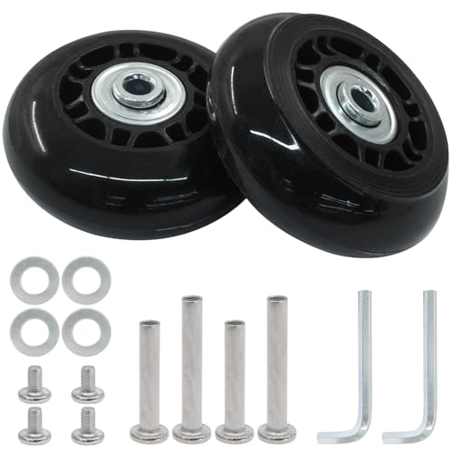 Luggage Wheels Replacement Set of 2, 84mm x 24mm, Black, Rubber, Swivel Caster Wheels with Installation Accessories, Ideal for Suitcases, Duffle Bags, Trolley Case, Drawbar Box