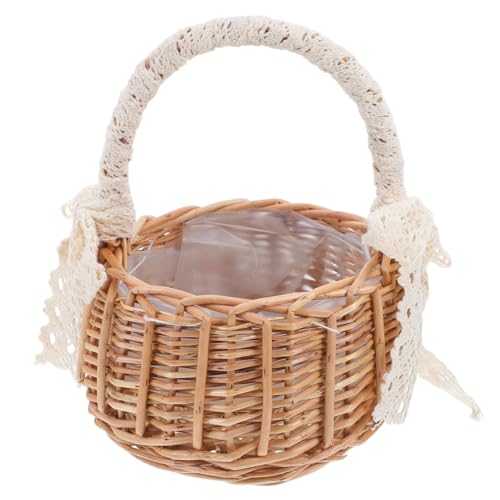 ABOOFAN Lace Jacquard Flower Basket with Handle Small Woven Rattan Storage Basket for Wedding Party Home Decoration and Floral Arrangements
