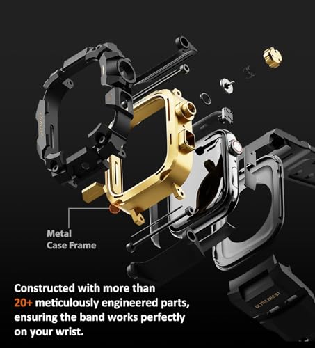 Image of ULTIMAL Rugged Case with Band for Apple Watch 44mm,Compatible with Apple Watch Series SE 3 /SE 2 /SE Generation /6 /5 /4, Military Grade Shockproof Bumper Cover for iWatch Tactical Band Men (44mm,Gold)