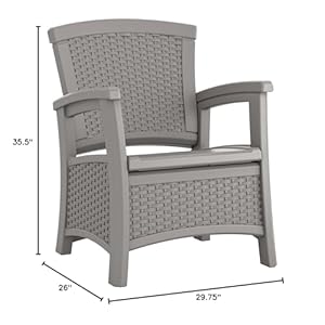 Suncast Elements Outdoor Resin Club Chair with 11-Gal. Storage Area, Modern Storage Chair for Patios, 18.75" W x 18.75" D x 18" H, Gray Suncast Elements Outdoor Resin Club Chair with 11 Gal Storage Area Modern Storage Chair for Patios 1875 W x 1875 D x 18 H Gray