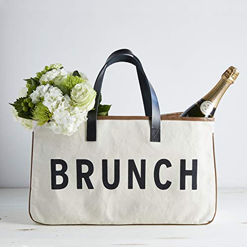 Image of Santa Barbara Design Studio Tote Bag Hold Everything Collection Black and White 100% Cotton Canvas with Genuine Leather Handles, Large, Brunch