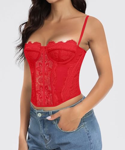 AENLLEY Fashion Lace Bustier Corset Crop Tops for Women with Buckle - Sexy Going Out Top4