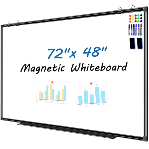 H-Qprobd 6'x4' Large Magnetic White Board Dry Erase Whiteboard with Black Aluminum Frame, 72"X48" Magnet Presentation Wall Boards for Office, Classroom, School, Home