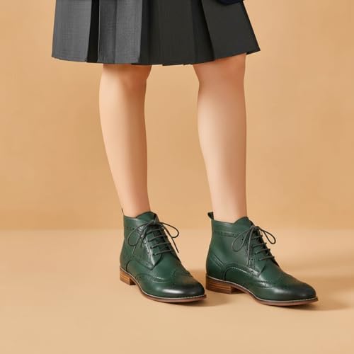Image of Mona flying Women's Leather Brogue Ankle Boots Lace-up Oxford Booties