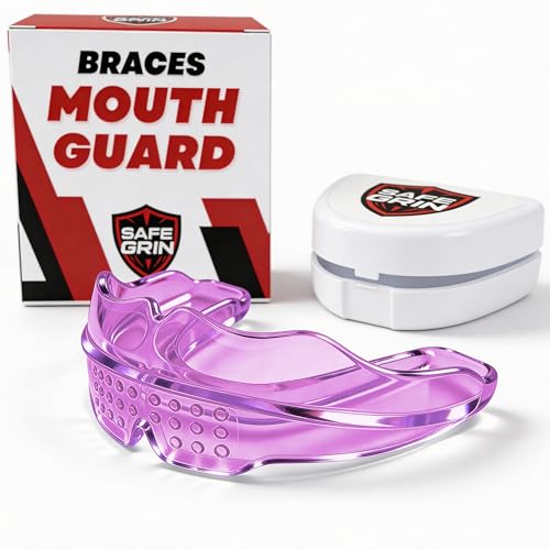 Mouth Guard for Sports - Premium Silicone Upper & Lower Teeth Protection - Football, Lacrosse, Hockey, Baseball - Fit for Youth and Teens (Pink, Mouthguard for Braces)