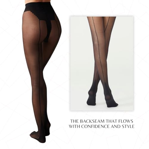 PENTI Black Nostalgia Back Seam Pantyhose | Women's 20 Denier Sheer Tights | Backseam Legwear | Reinforced Toe Hosiery3