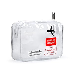 Cableinthebay TSA Approved Clear Travel Toiletry Bag-Quart Sized with Zipper-Airport Airline Compliant Bag/Bottles-Men’s/Women’s 3-1-1 Kit+Travel (1 PACK)