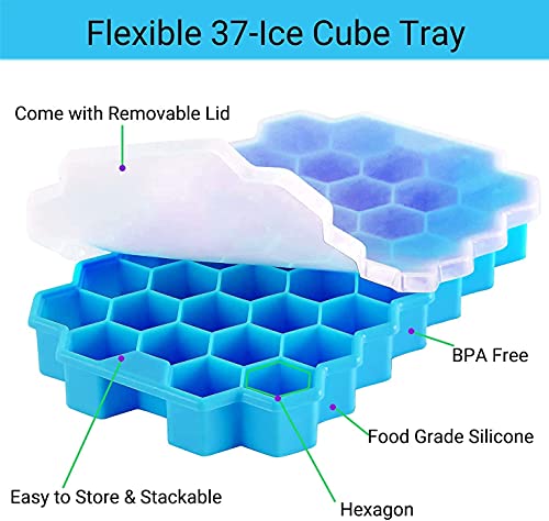 Image of Ice Cube Tray Silicone for Freezer Honeycomb 37 Cavity Ice Cube Mould Flexible Tray for Freezer, Chocolate Cake Maker, Ice Trays for Chilled Drinks, Reusable (Multi Color)