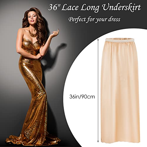 Jiuguva 2 Pieces Half Slip Lace Long Underskirt Women's Satin Half Slip for Under Dresses2
