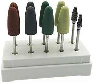 Micro Drill Bits Set/Nail Grinder Tool -Include 8Pc Silicone Rubber Drill Bit, 2Pc Tungsten Steel，White Strong ABS Base