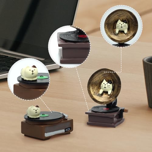 image for RAQWI Cat Vintage Phonograph and Cat Record Player Figurine Suitble fo