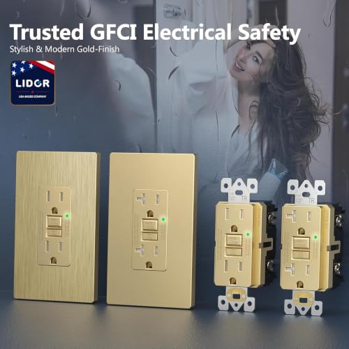 Image of LIDER GFCI Outlet 15Amp, GFCI Receptacle, ETL Listed, Matte Gold, 6-Pack