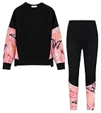 GRACE KARIN Sweatshirt für Teen Mädchen Locker Sitzen Outfits 2-teilig Pullover Tracksuit Kinder Süße Outfits Mädchen Schwarz Pink Schmetterling 5-6 Jahre