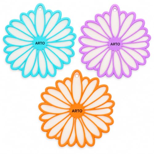 Image of Floral Shaped Silicone Drink Coasters, Set of 3 | Non-Slip & Heat Resistant Table Mats | Aesthetic Cup Coasters for Home & Office | Turquoise, Purple, Orange