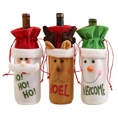 Funda navideña para botella para vestir tu mesa con un set de 3 adornos para el hogar