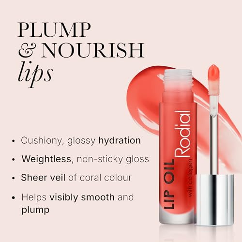 Image of Rodial Plumping Collagen Lip Oil Sugar Coral 0.13fl.oz, Vegan Collagen-Infused Lip Oil with Macadamia and Jojoba Oil, Deep Hydration for Fuller-Looking Pout, Ultra-Nourishing Formula for Silky Lips