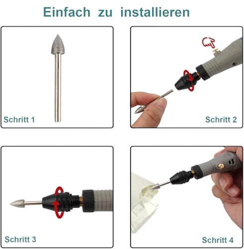 KEWAYO Diamant Fräser Set, 20 Stück Diamant Frässtifte Schleifstifte für Dremel Rotationswerkzeug Zubehör mit 1/8 Schaft für Stein Glas Keramik Schnitzen, Schleifen, Polieren, Gravieren