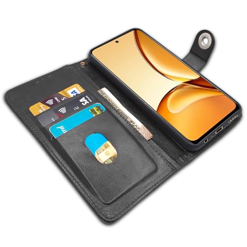 Image of Pikkme Flip Cover Leather Finish | Inside TPU with Card Pockets | Wallet Stand and Shock Proof | Complete Protection Button Flip Case for Realme C63 5G (Black)
