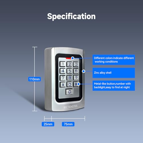 Retekess T-AC04 Digicode Tastatur Metall IP68 Zugangskontrolle PIN 125KHz RFID Wasserdicht Hinterleuchtet Wiegand 26 Diebstahlsicherung, Geeignet für Boutique-Apartment-Geschäfte