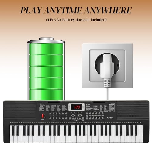 Ktaxon 61 Key Keyboard Piano with 200 Timbres, 200 Rhythms & 60 Demos, Piano Keyboard Includes Stand, Stool, Headphones, Microphone, Note Stickers, Music Holder & Manual (Full H Stand- Black)