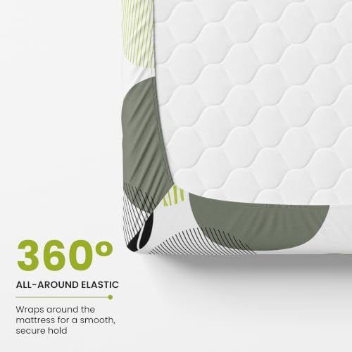 Image of LORETO - A QUALITY LINEN BRAND 144 TC 100% Pure Cotton Single Fitted Bedsheet with 1 Pillow Cover for 72 x 36 Inch Mattress, All-Around Elastic, 8 Inch Deep Pocket, Olive Green & Black Circles