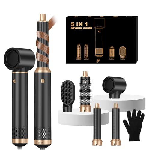Image of Blow Dryer Brush 5 in 1, Negative Ion Hair Dryer Brush Set Upgrade Hot Air Brush Air Styler Curling Wrap Air Curler, Curling Iron Hair Styling Tools As A Gift for Straight /Curl /Drying /Smoothing