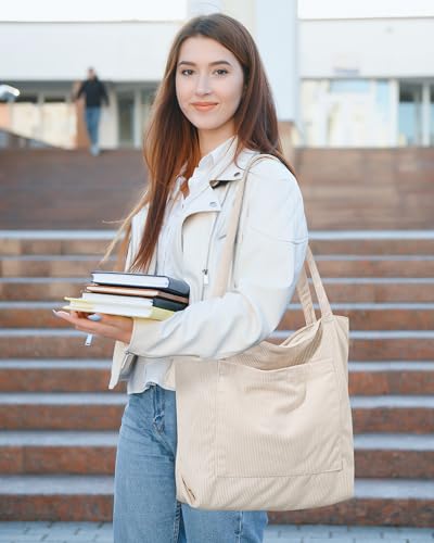 Image of Iioscre Corduroy Tote Bag for Women,Hobo HandBags with Zipper,Large Capacity Casual Shoulder Handbags with Inner Pockets