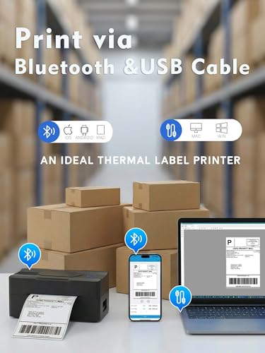 Image of Forc Bluetooth Thermal Shipping Label Printer, 4x6, Black | Wireless, Compatible with Android, iPhone, Windows & Mac, For Small Business, Works with Amazon, Etsy, USPS