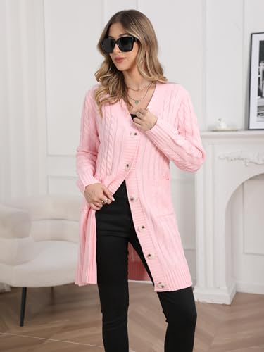 Image of Womens Cardigan Sweaters Cable Knit Sweater 2026 Fall Winter Chunky Open Front Button Down Coats with Pockets