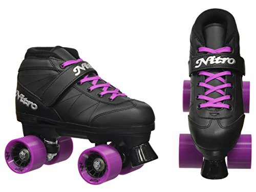 Epic Skates Super Nitro Purple Quad Speed Skates, Adult 8, Black/Purple - Thumbnail 4