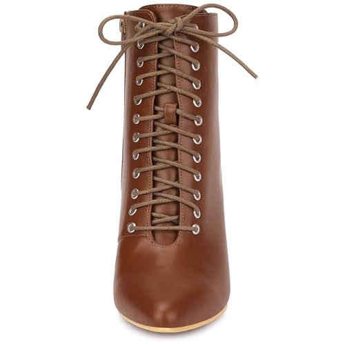 Allegra K Allegra K Women's Pointy Toe Lace Up Stiletto Heel Brown Ankle Boots 8 M US