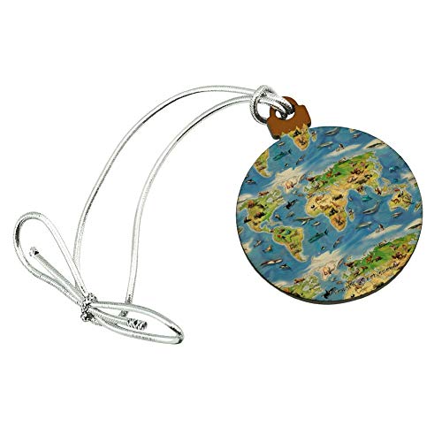 GRAPHICS & MORE Animals of The World Continents Atlas Globe Pattern Mini Small Tiny Wood Christmas Tree Holiday Ornament