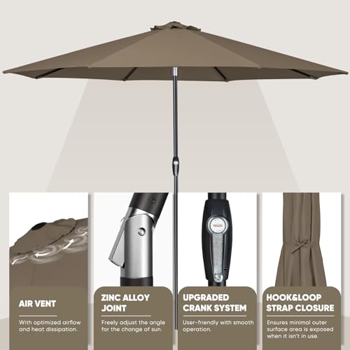 Image of Tempera Patio Market Outdoor Table Umbrella with Auto Tilt and Crank, Large Sun Umbrella with Sturdy Pole & Fade Resistant Canopy, Easy to Set