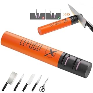 LEFUGO Electric Knife Sharpener, Sharpener for Kitchen Knives 3 Speed Max 7000RPM Handheld, Electric Knife Sharpening Tool of Portable Cordless Rechargeable 2000mAh (Orange)