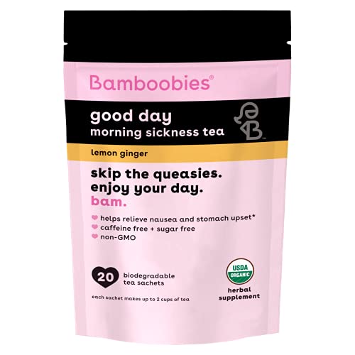 Bamboobies Women’s Morning Sickness Relief Tea, Lemon Ginger, Supplement Packets for Nausea and Upset Stomach, 20 Tea Bags