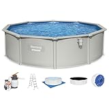 Bestway Hydrium Above Ground Swimming Pool, 15' x 48' Round Steel Wall Pool Set with Sand Filter Pump, Chemical Dispensers, and Accessories